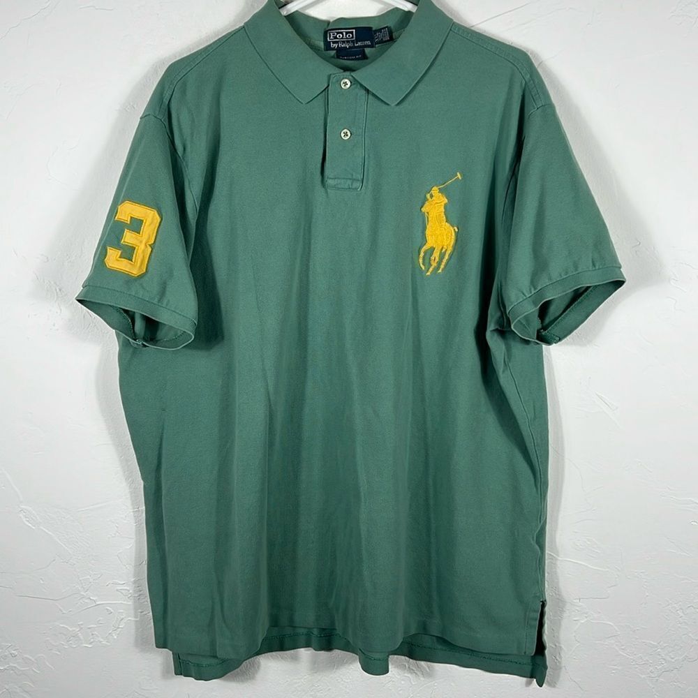 🔥🔥 Vintage RAPLH LAUREN POLO “Big Horse Logo”‎ #3 Knit Polo Shirt 2XL - EUC